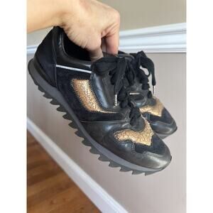 Alexander McQueen Black Gold Leather Sneakers Italy Sz Men 7 Women 9 Used